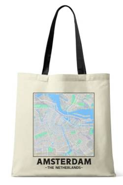 Amsterdam The Netherlands, City Map Natural Cotton Tote Shopper Bag, natur, Einheitsgröße von Super Cool Totes