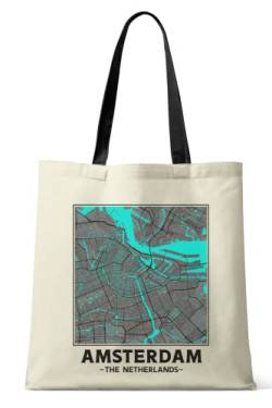 Amsterdam The Netherlands, City Map Natural Cotton Tote Shopper Bag, natur, Einheitsgröße von Super Cool Totes