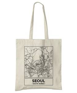 Seoul, Südkorea, Stadtstraßenkarte aus natürlicher Baumwolle von Super Cool Totes