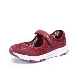 Damen Outdoor Fitnessschuhe Atmungsaktive Mesh Schuhe Sport Slipper mit Klettverschluss, Rot, 36 EU von Super Lee