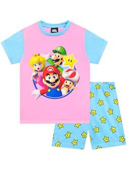 SUPER MARIO BROS Mädchen Schlafanzug kurz Langärmelige Nachtwäsche für Kinder 116 Rosa und Blau von Super Mario