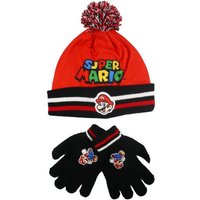 Super Mario Bommelmütze Super Mario Jungen Kinder Wintermütze plus Handschuhe Gr. 52 bis 54 von Super Mario