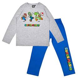 Super Mario Jungen oder Mädchen Schlafanzug Pyjama Langarm (Grau, 116) von Super Mario