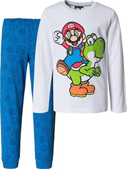 Super Mario Jungen oder Mädchen Schlafanzug Pyjama Langarm (Weiss, 110) von Super Mario