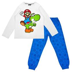 Super Mario Jungen oder Mädchen Schlafanzug Pyjama Langarm (Weiss, 116) von Super Mario