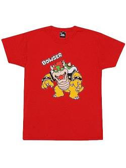 Super Mario Kurzarm-T-Shirt für Kinder Bowser Text Rot von Super Mario