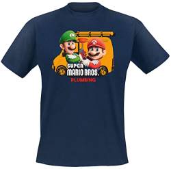 Super Mario Mario Brothers Plumbing Herren T-Shirt, kurzärmlig, Blau, XL von Super Mario