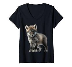 Flauschig weich und kuschelig Super süßes Baby Wolf Motiv T-Shirt mit V-Ausschnitt von Super süßes Baby Wolf Motiv