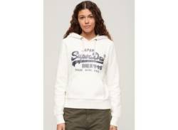 Kapuzensweatshirt SUPERDRY "METALLIC VL GRAPHIC HOODIE" Gr. M, beige (ecru) Damen Sweatshirts von Superdry