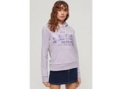 Kapuzensweatshirt SUPERDRY "METALLIC VL GRAPHIC HOODIE" Gr. XXS, lila (wisteria purple) Damen Sweatshirts von Superdry