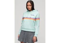 Kapuzensweatshirt SUPERDRY "RAINBOW STRIPE LOGO HOODIE" Gr. XS, grün (grey green) Damen Sweatshirts von Superdry