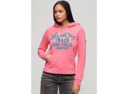 Kapuzensweatshirt SUPERDRY "VARSITY FLOCKED GRAPHIC HOODIE" Gr. XS, pink (fluro pink) Damen Sweatshirts von Superdry