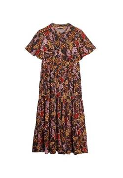 SUPERDRY Damen Kurzärmeliges, gestuftes Midikleid mit Print Schwarz Juju Floraler Print 40 von Superdry