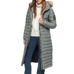 Superdry Damen Fuji Hooded Longline Puffer Jacke, Grün (Balsam Green), 36 von Superdry