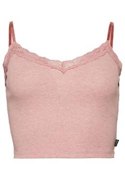 Superdry Damen Geripptes Trägertop mit Spitzenbesatz La Zart Pink Meliert S/M von Superdry