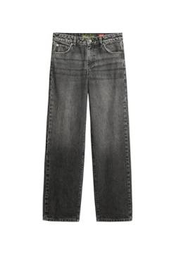 Superdry Damen Mid Rise Wide Leg Jeans Hose, Wolcott Black Stone, 28W x 30L von Superdry