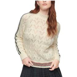 Superdry Damen Pointelle Knit Jumper Polo-Pullover, beige, 34 von Superdry