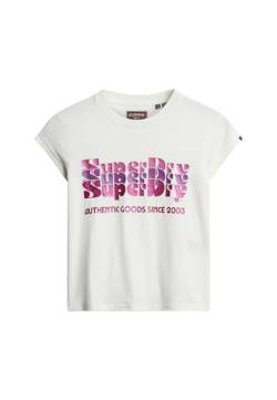 Superdry Damen Retro T-Shirt mit Glitzer-Logo Ecru 40 von Superdry