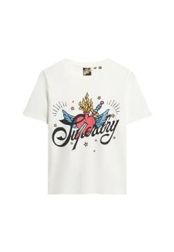 Superdry Damen Tattoo Script Graphic T-Shirt, Elfenbein, 36 von Superdry