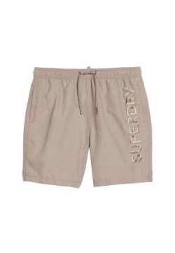 Superdry Herren 17" Premium Badeshorts mit Stickerei Dunkelbeige Strukturiert L von Superdry