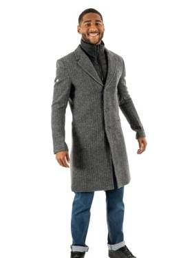 Superdry Herren 2-in-1-Wollmantel Jacke, Grau, Fischgräte, M von Superdry