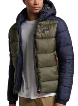 Superdry Herren Hood Colour Block Sport Puffer Jacke, Eclipse Navy/Dark Moss, Large von Superdry