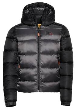 Superdry Herren Hood Colour Block Sport Puffer Jacke, schwarz, Large von Superdry