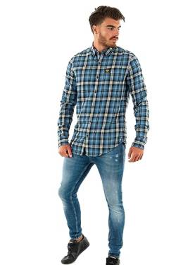 Superdry Herren L/S Cotton Lumberjack T-Shirt, Blau (Burghley Check Blue), L von Superdry