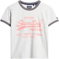 Superdry T-Shirt Superdry Damen T-Shirt NEON VL T-SHIRT Glacier Grey Marl Hellgrau von Superdry
