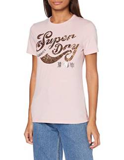 Superdry Womens Script Sequin Tee T-Shirt, Shell Pink Marl, M von Superdry