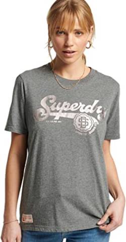 Superdry Womens Vintage Script Style COLL Tee T-Shirt, Rich Charcoal Marl, S von Superdry