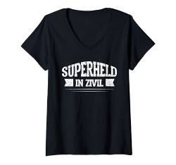 Damen Superheld In Zivil | Superhelden Kostüm Halloween Karneval T-Shirt mit V-Ausschnitt von Superhelden Kollektion