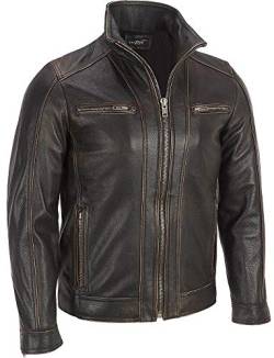 Superior Leather Garments schwarze Herren-Lederjacke, verblichene Kanten, echtes Rindsleder Gr. L-Für Person Mit Brust 104 cm, Schwarz von Superior Leather Garments