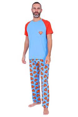 Superman Langes Herren-Pyjama-Set, Rot und Blau, blau, M von Superman