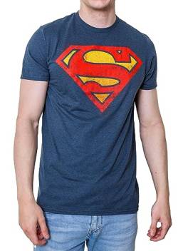 SUPERMAN Logo Symbol Justice League DC Kostüm Erwachsene T-Shirt, Indigo Black Heather, Mittel von Superman