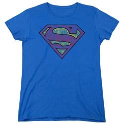 Superman Das Tattered Shield T-Shirt der Frauen, Large, Royal Blue von Superman