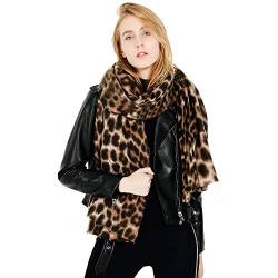 Superora Damen Schal Leoparden Winter Schultertuch Deckenschal übergroßer Kuscheliger Oversized Poncho lang mit Fransen von Superora