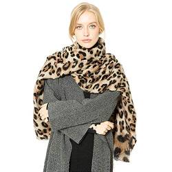 Superora Damen Schal Leoparden Winter Schultertuch Deckenschal übergroßer Kuscheliger Oversized Poncho lang mit Fransen von Superora