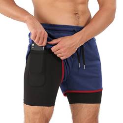 Superora Herren Laufshorts Kompressionsshorts Gym Fitness Workout 2 in 1 Shorts mit Handytasche und Reißverschlusstaschen von Superora