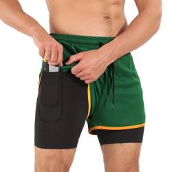 Superora Herren Laufshorts Kompressionsshorts Gym Fitness Workout 2 in 1 Shorts mit Handytasche und Reißverschlusstaschen von Superora
