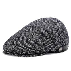 Superora Herren Schiebermütze Barett Cap Baumwolle Unisex Mütze 1920 Stil Herren-Schiebermütze Winter Warme Flat Cap mit Karomuster Baumwollmützen von Superora