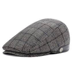 Superora Herren Schiebermütze Barett Cap Baumwolle Unisex Mütze 1920 Stil Herren-Schiebermütze Winter Warme Flat Cap mit Karomuster Baumwollmützen von Superora