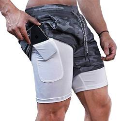 Superora Herren Sport Shorts Laufshorts 2 in 1 Kurze Running Sporthose Fitness Training Mit Eingebaut Taschen - DE Grösse L/Asia XXL von Superora