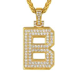 Suplight 18k vergoldet Buchstabe B Kette Iced-Out Initiale Anhänger Halskette für Männer Jungen 56+5cm Weizenkette Hip Hop Rapper Modeschmuck Accessoire von Suplight