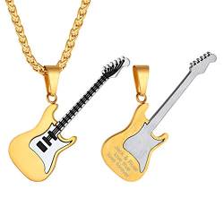 Suplight 18k vergoldet E-Gitarre Halskette Herren Jungen Anhänger mit Kette Elektrische Bass Gitarre Hip Hop Modeschmuck Accessoire für Gitarristen Musiker Geschenk von Suplight