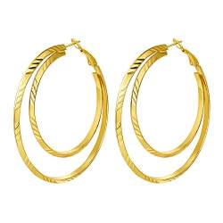 Suplight 18k vergoldet Ohrringe für Frauen Mädchen 60mm Groß Doppel Kreis Creolen Ohrringe Damen Geometrische Hoop Earrings Ohrpiercing Accessoire Schmuck für Valentinstag von Suplight