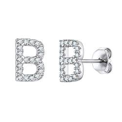 Suplight 925 Silber Buchstabe Ohrstekcer B für Damen Mädchen Weißgold beschichtet Blingbling Zirkonia Initiale Ohrringe Minimalistische Anfangsbuchstaben Ohr Piercing Ohrschmuck Accessoire von Suplight