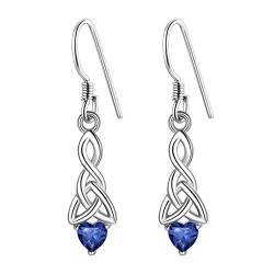 Suplight 925 Sterlingsilber baumeln Ohrringe Damen Ohrhänger mit Herzform synthetische Saphir - Geburtsstein September Ohr Piercing mit blauer Zirkonia Keltischer Knoten Ohrschmuck für Mädchen Frauen von Suplight