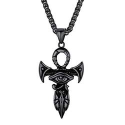 Suplight Ankh Kreuz Kette schwarz Edelstahl Ägyptes Symbol mit Horusauge Udjat-Auge Amulett Anhänger Halskette antiken Ägypten Kultur Schmuck Accessoire für Männer Jungen von Suplight