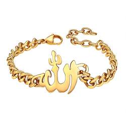 Suplight Arabische Gott Allah Armkette 18k vergoldet Muslim Islamische Amulett Armband mit 18+5cm Panzerkette Modeschmuck Accessoire für Geburtstag Weihnachten von Suplight